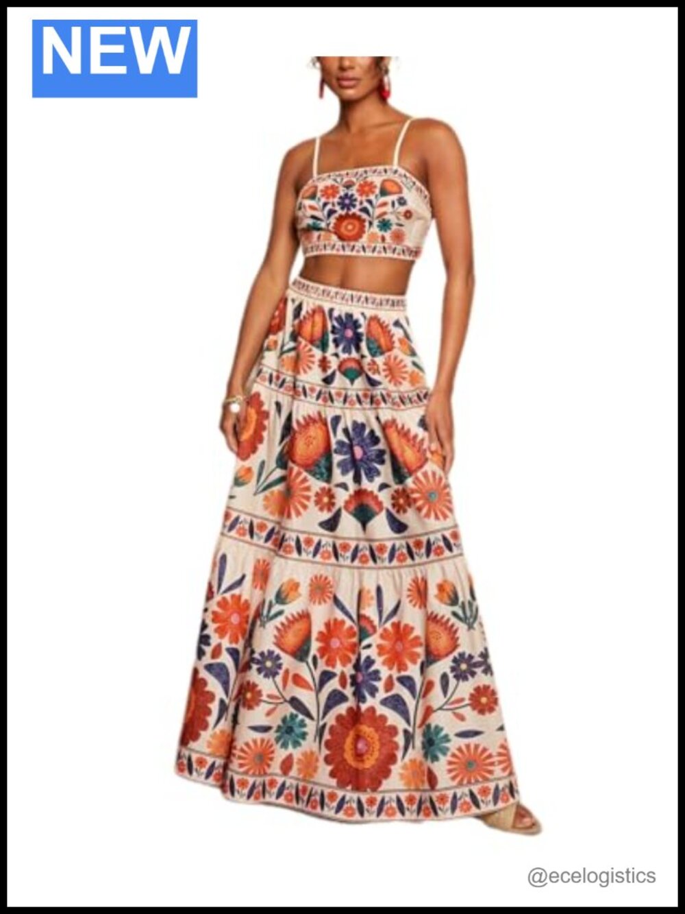 Floral Halter Crop Top & Maxi Skirt 2 Piece Set for Women Summer Going Out